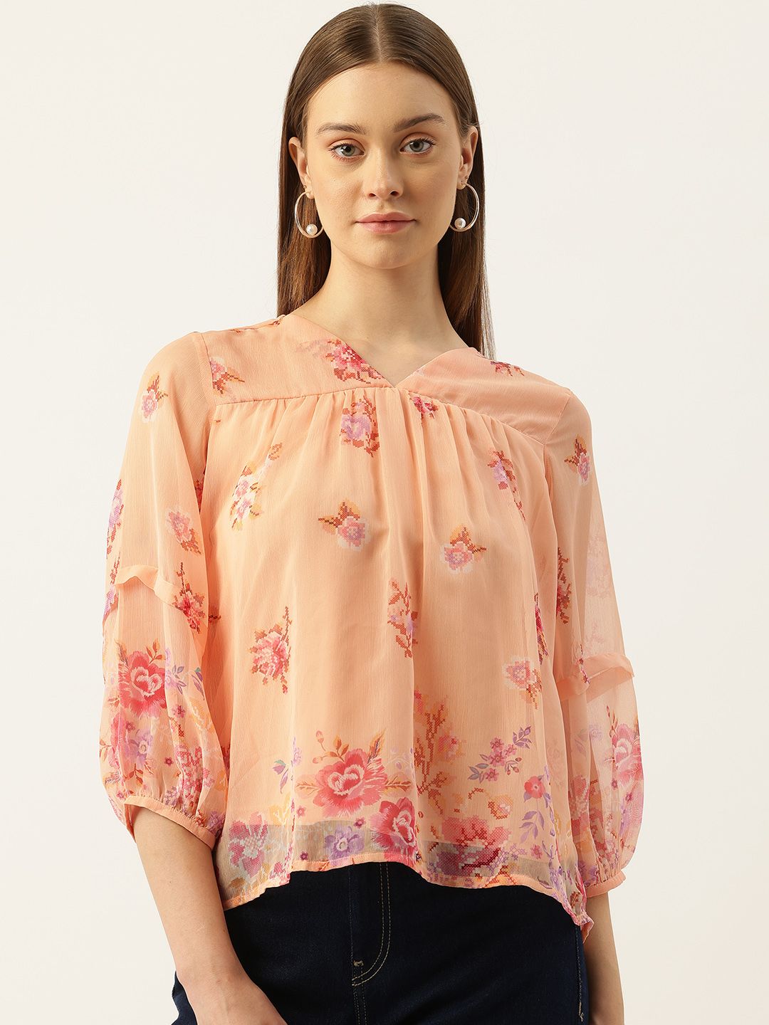 AND Floral Print Puff Sleeve Top