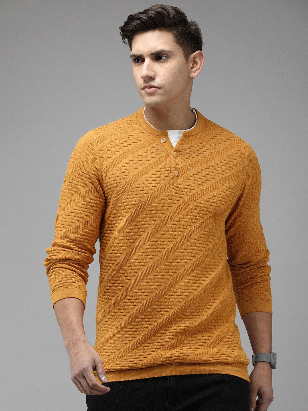 THE BEAR HOUSE Ardor Edition Men Self Design Henley Neck Slim Fit T-shirt