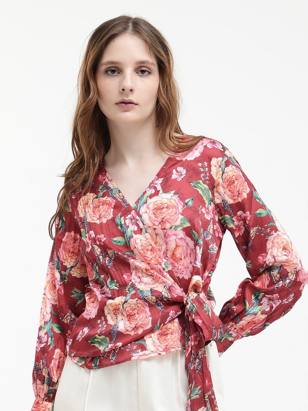 RAREISM Lonna Floral Print V-Neck Wrap Top