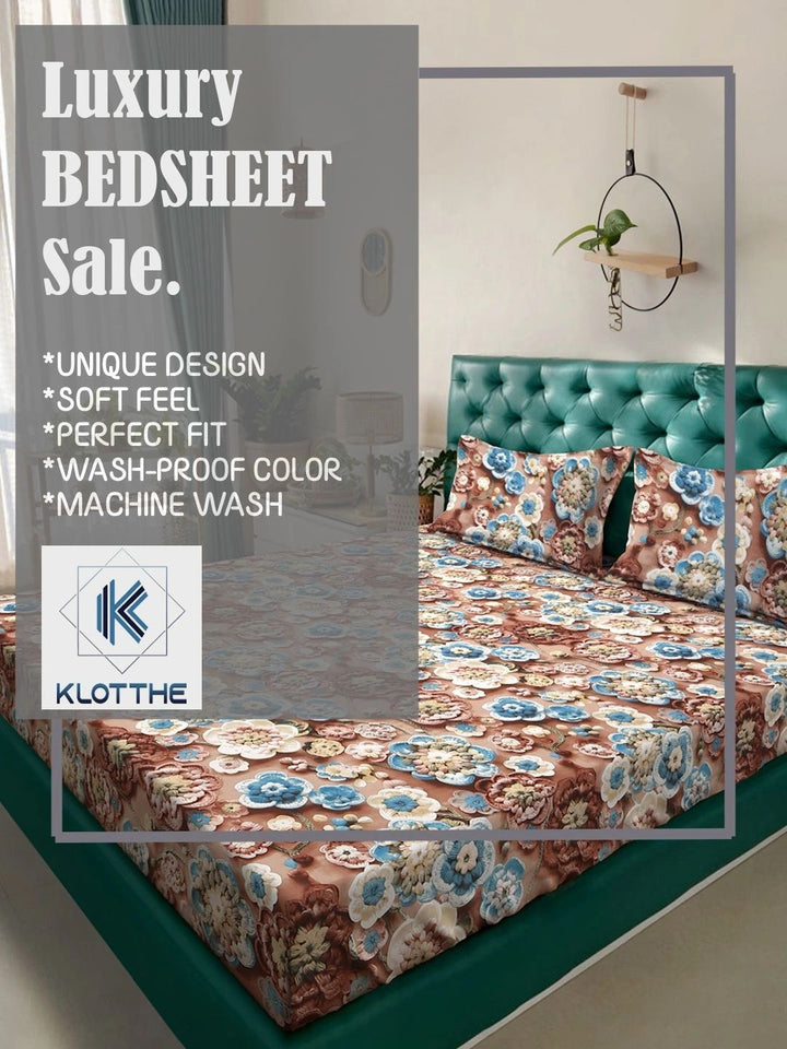 Moda Rapido X KLOTTHE Coklat & Biru Bunga 300 TC Cadar King dengan 2 Sarung Bantal
