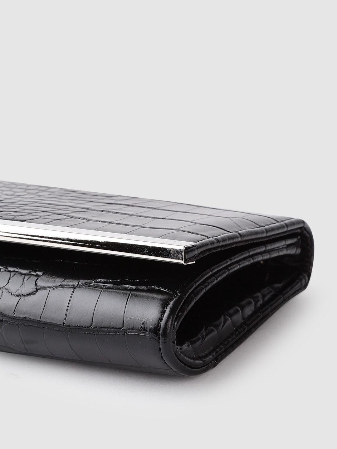 Lino Perros Black Croc Textured Clutch with Detachable Sling Strap