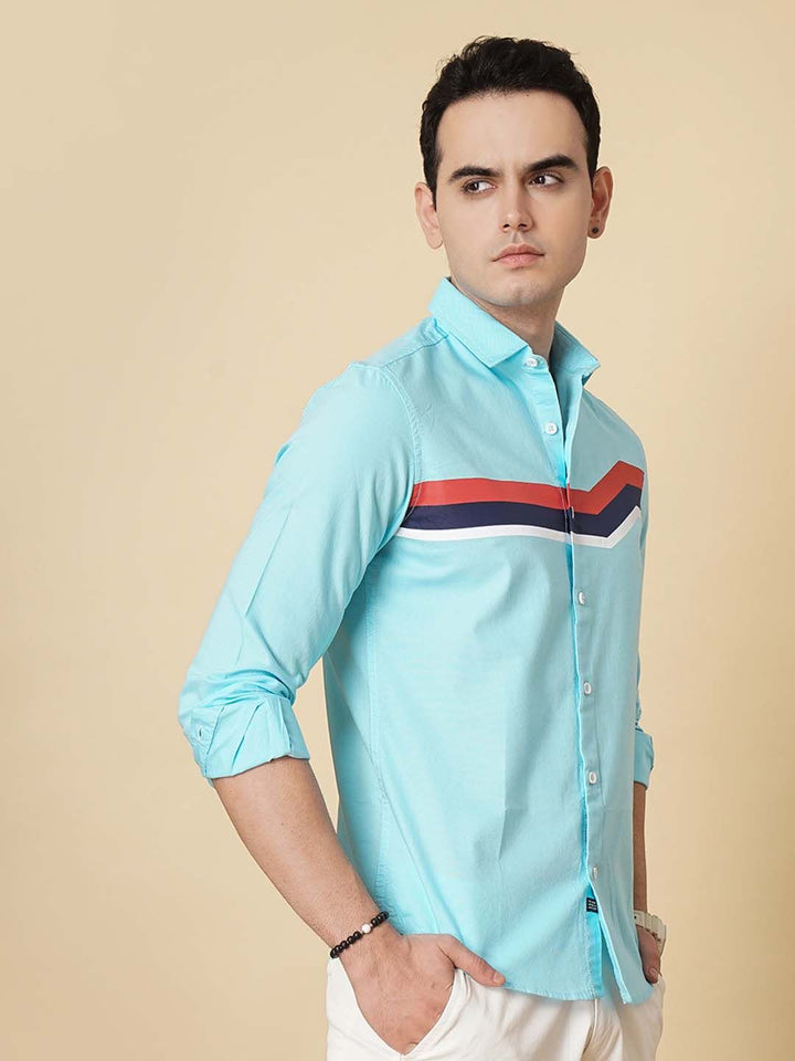 The Indian Garage Co Men Blue Slim Fit Horizontal Striped Casual Shirt