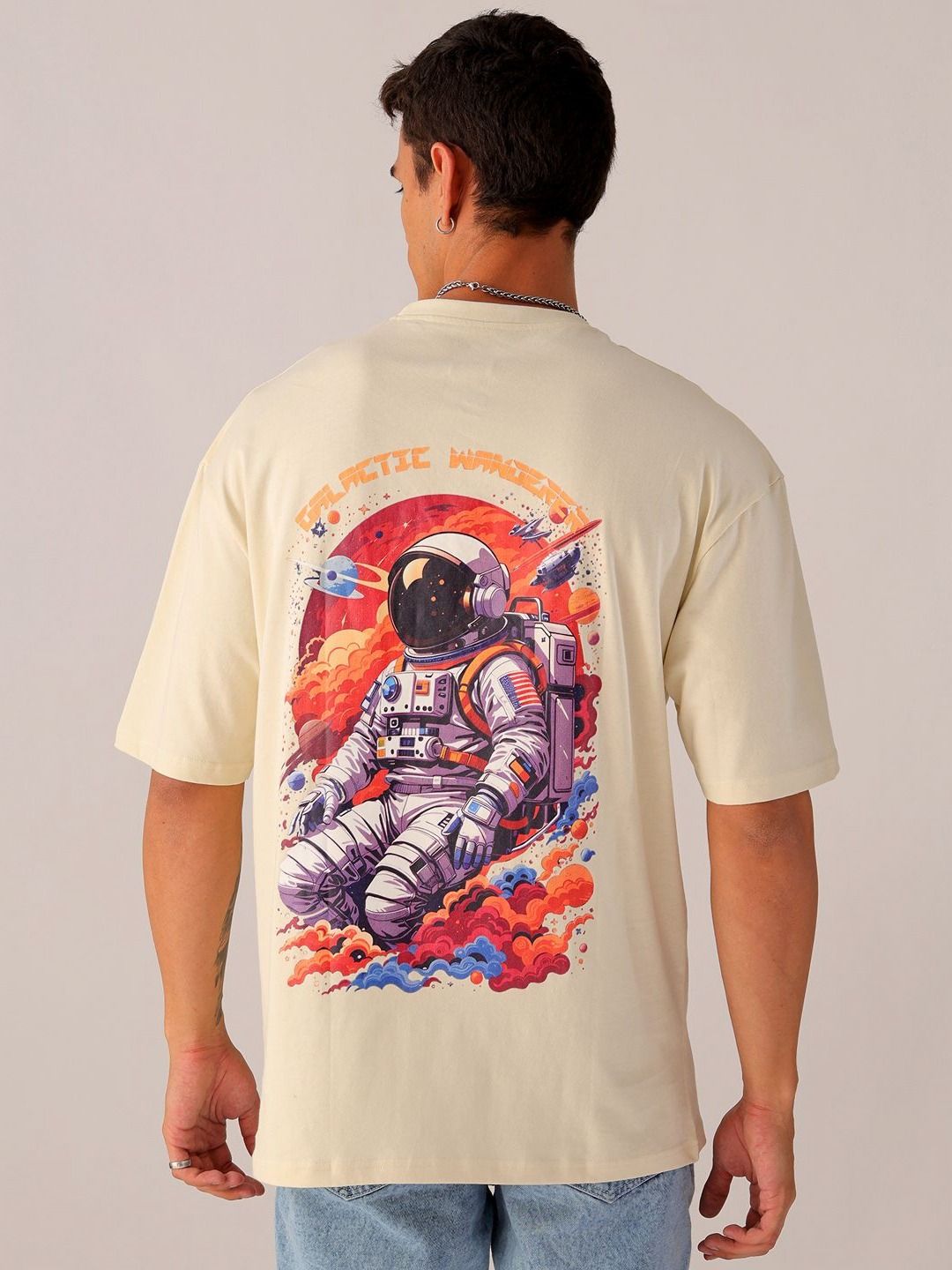 The Indian Garage Co Men Back Printed Oversized Round Neck T-shirt