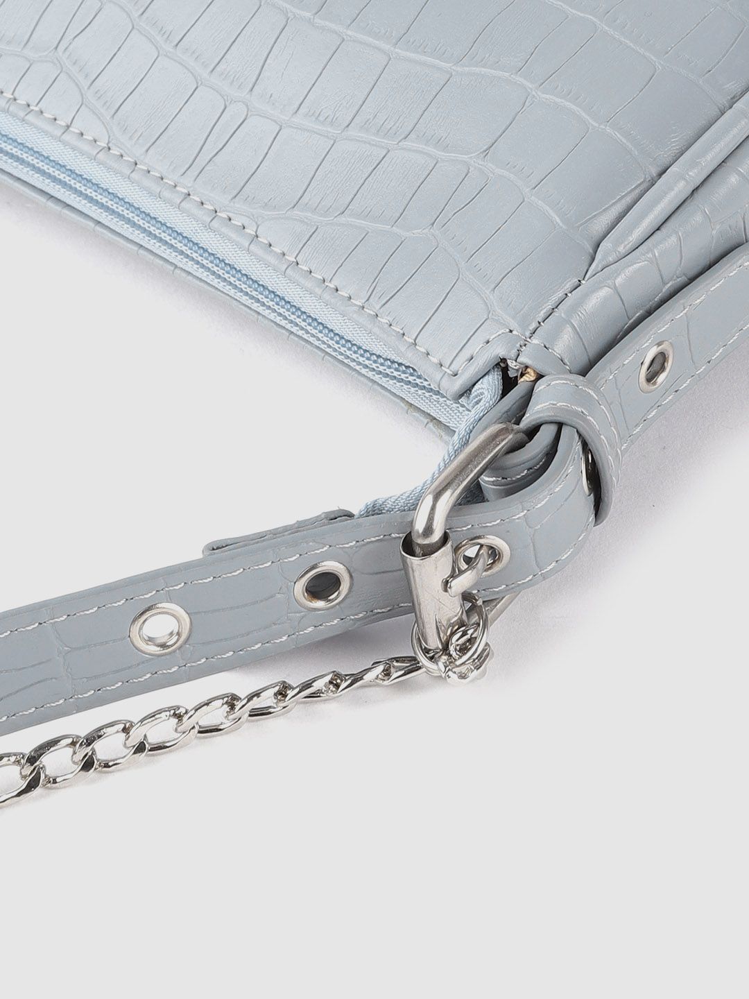 Lino Perros Blue Croc Textured Baguette Bag