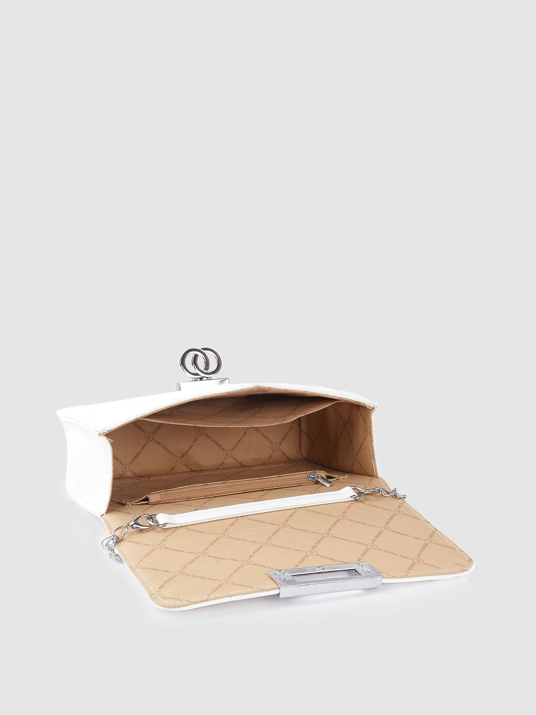 Lino Perros Women Off White Solid Quilted Structured Sling Bag