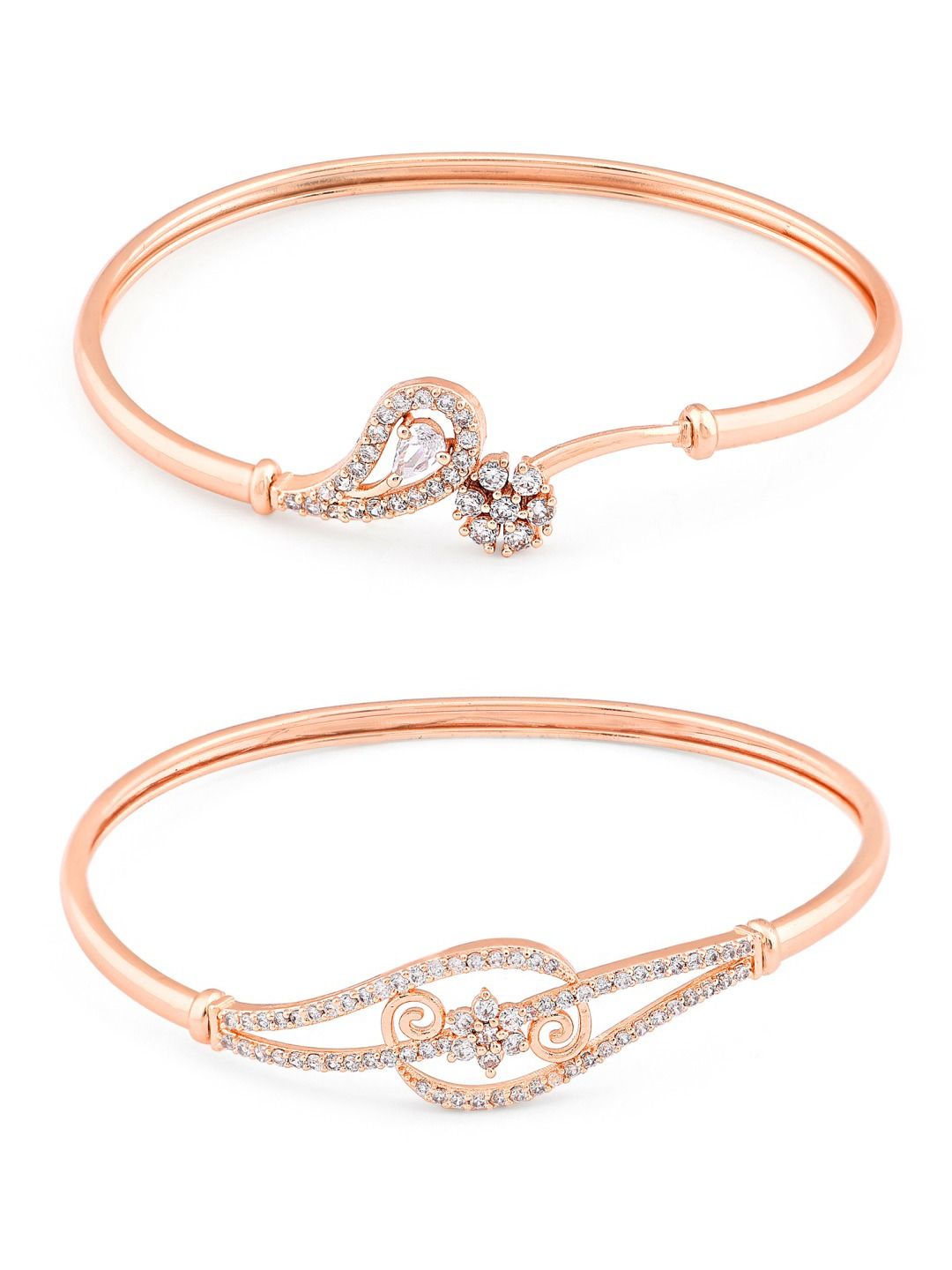 Set Wanita Zaveri Pearls 2 Gelang Kada Cubic Zirconia Cubic Zirconia &amp; Putih Bersalut Emas Rose