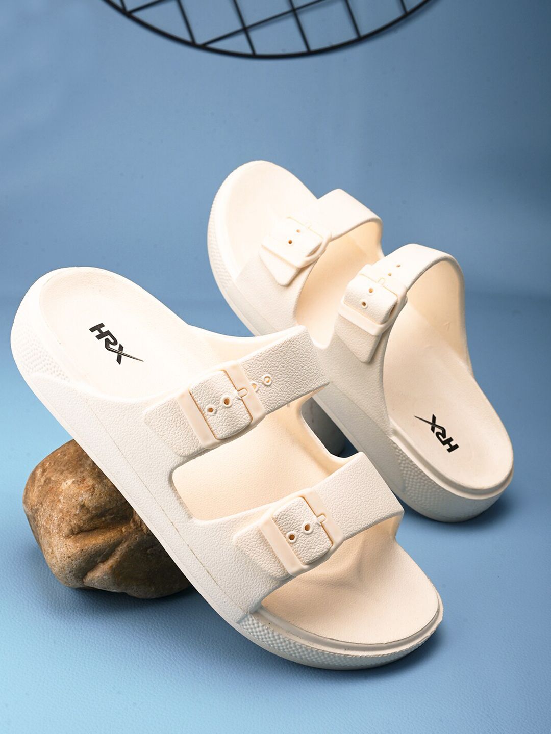 HRX by Hrithik Roshan Men Cream-Coloured Rubber Sliders