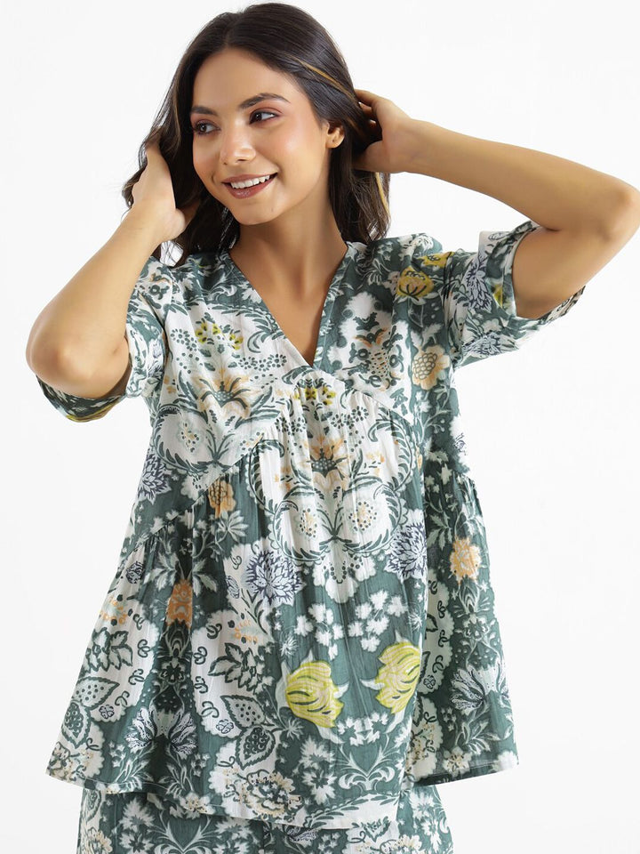 SANSKRUTIHOMES Printed Pure Cotton Night Suit