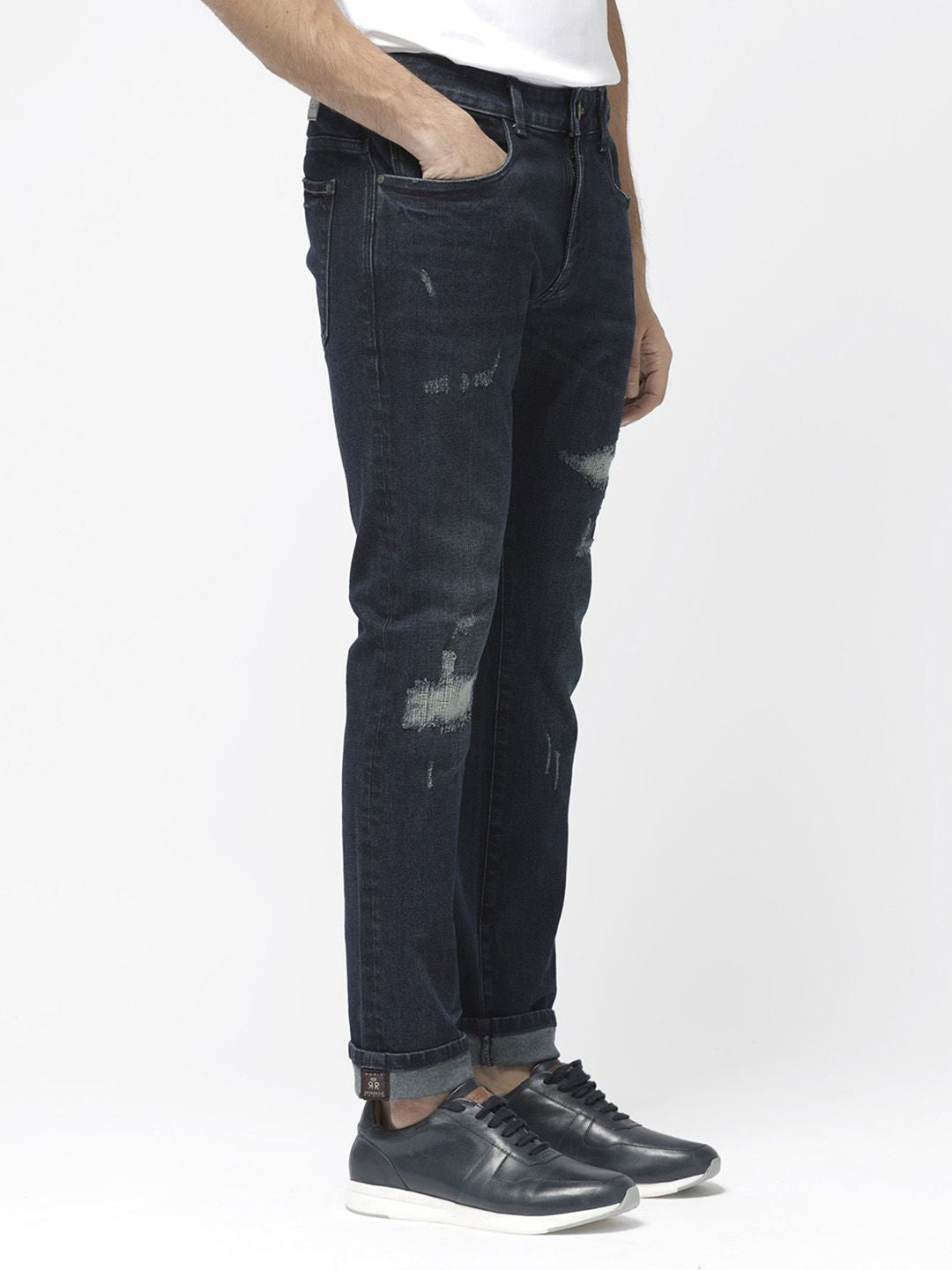 RARE RABBIT Men Erie Slim Fit Mid-Rise Ed Cotton Jeans