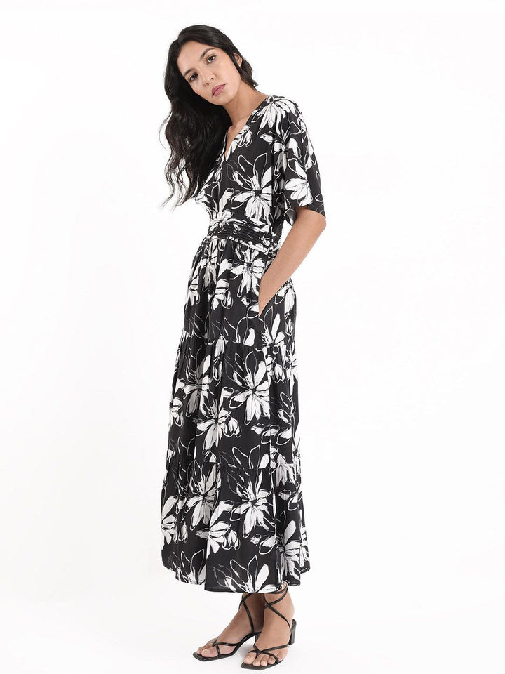 Rareism Floral Printed Fit & Flare Cotton Maxi Dress