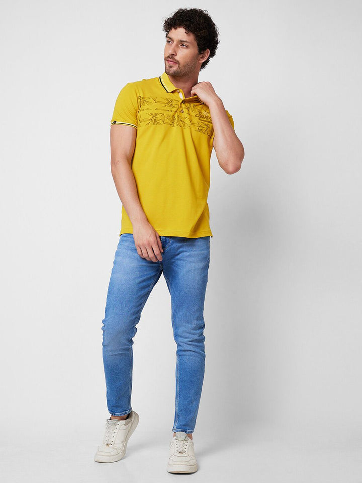 SPYKAR Polo Collar Short Sleeves Floral Print Cotton Slim Fit T-shirt