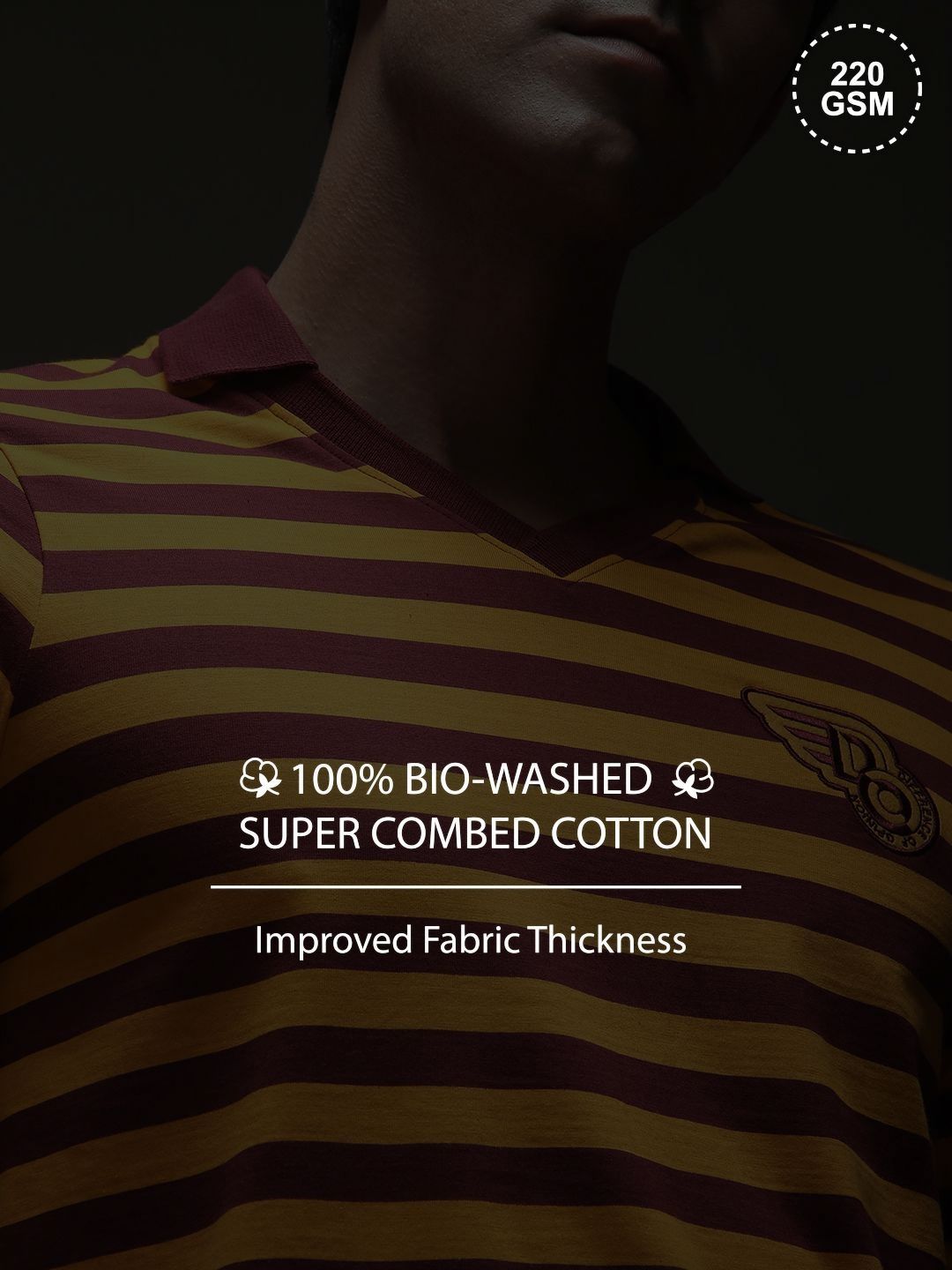 Difference of Opinion Men Striped Polo Collar Cotton T-shirt