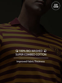 Difference of Opinion Men Striped Polo Collar Cotton T-shirt