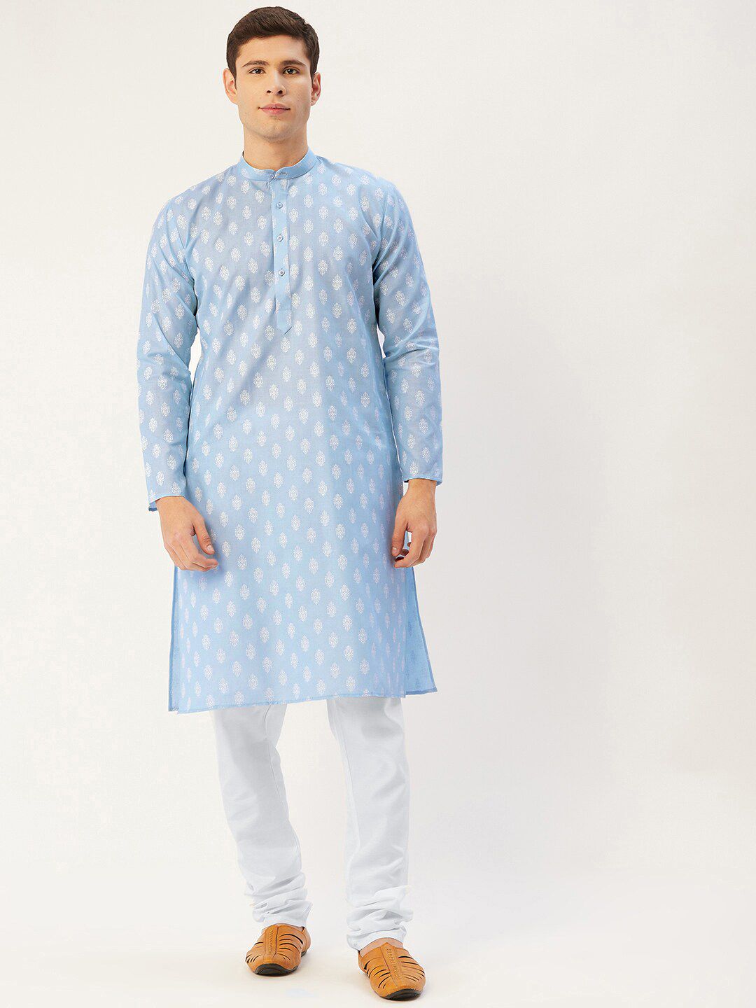 Jompers Men Blue Ethnic Motifs Printed Kurta with Churidar