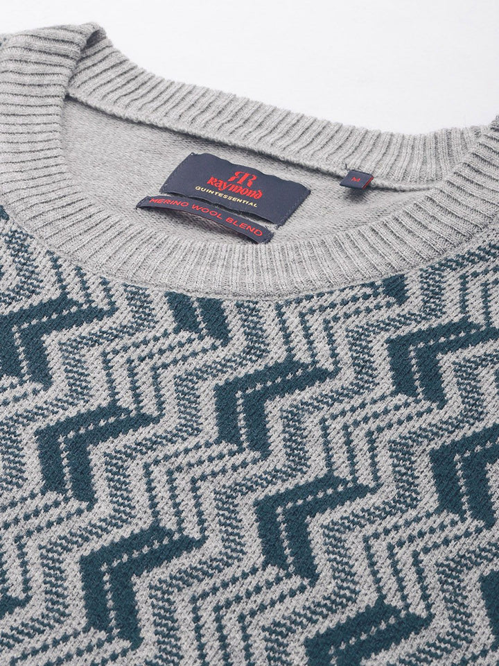 Raymond Men Chevron With Embroidered Detail Round Neck Pullover