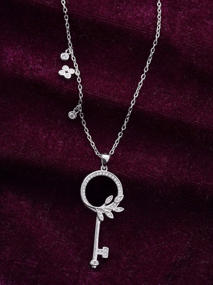 PRIONI 925 Sterling Silver Kalung Kunci Bersalut Rhodium CZ
