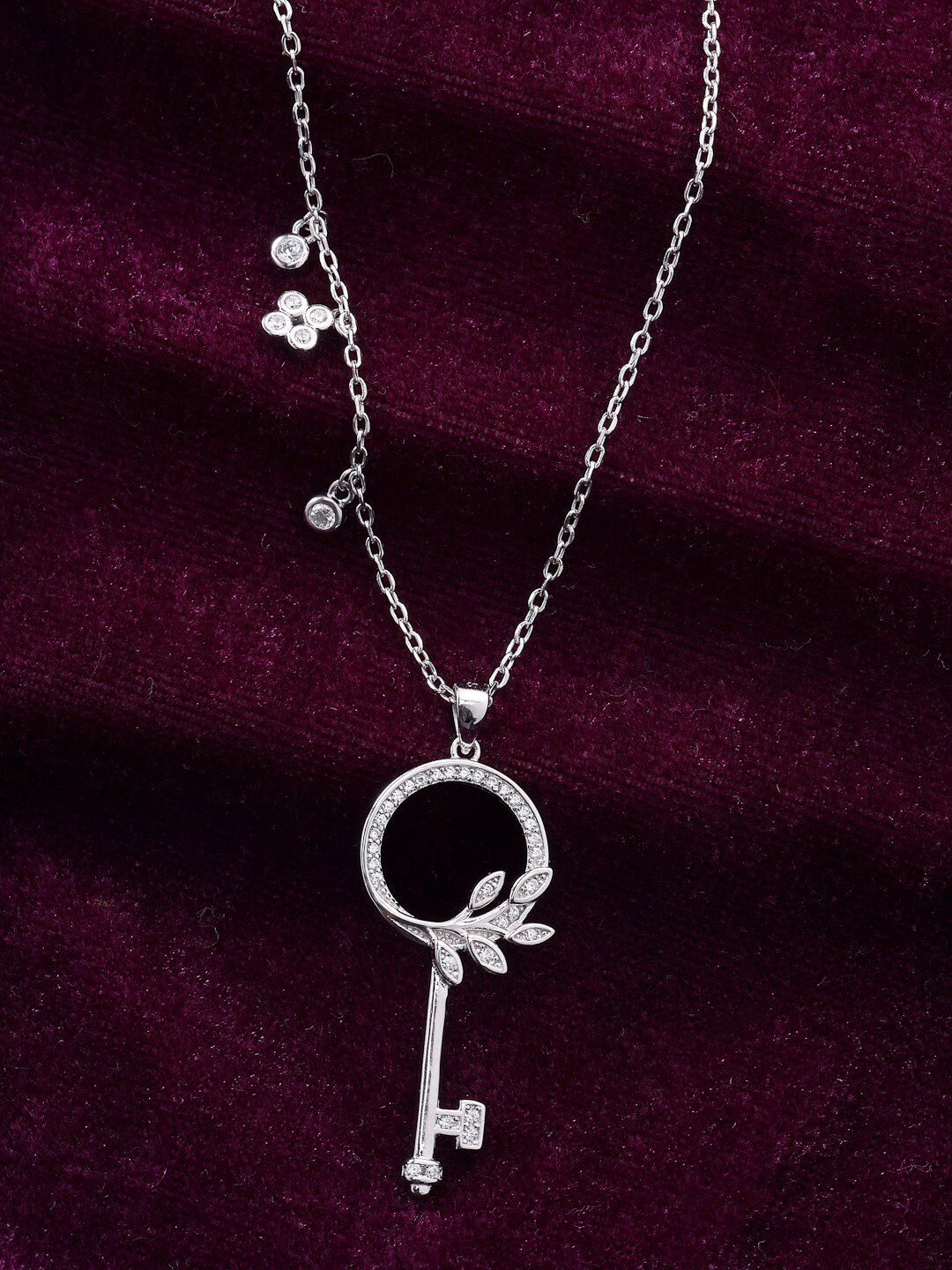 PRIONI 925 Sterling Silver Kalung Kunci Bersalut Rhodium CZ