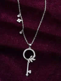 PRIONI 925 Sterling Silver Kalung Kunci Bersalut Rhodium CZ