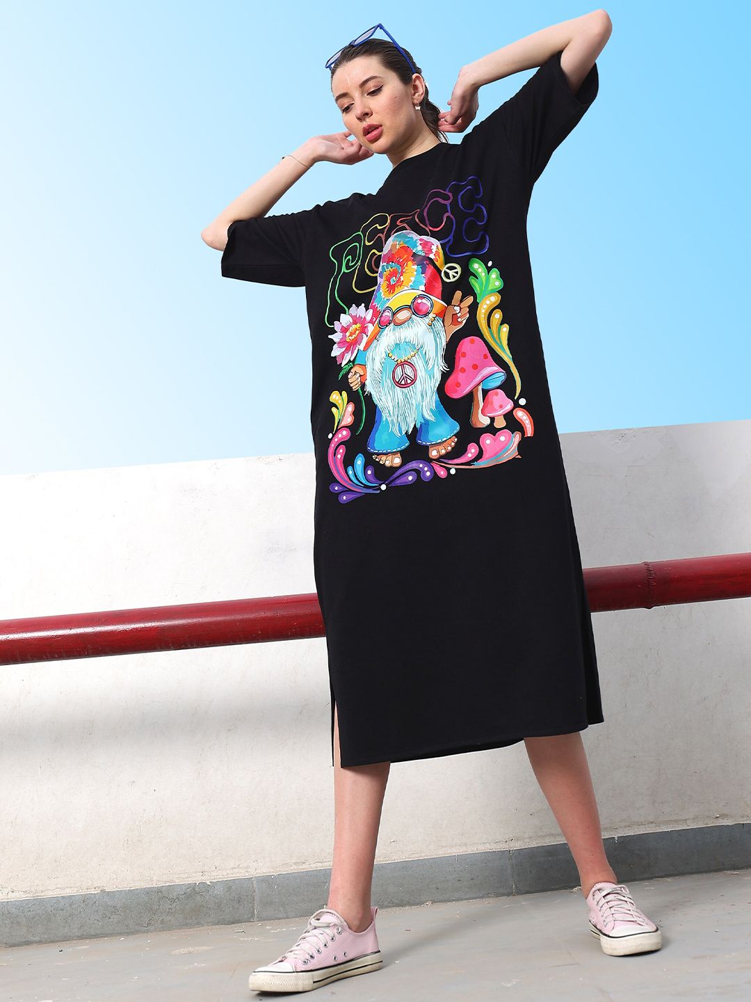 Athena Graphic Printed Cotton T-shirt Midi Dress