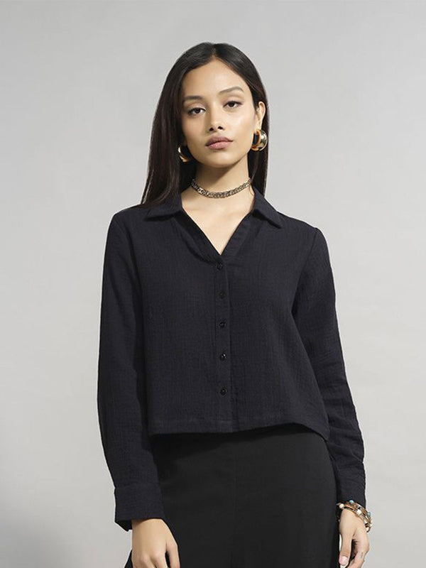AND Women Shirt Collar Cotton Top