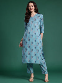 Indo Era Floral Printed Regular Pure Cotton Kurta with Trousers