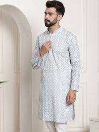 SOJANYA Band Collar Ethnic Motifs Embroidered Thread Work Cotton Kurta