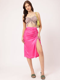 DressBerry Party Gal Satin-Finish Ruched Side Slit A-Line Skirt