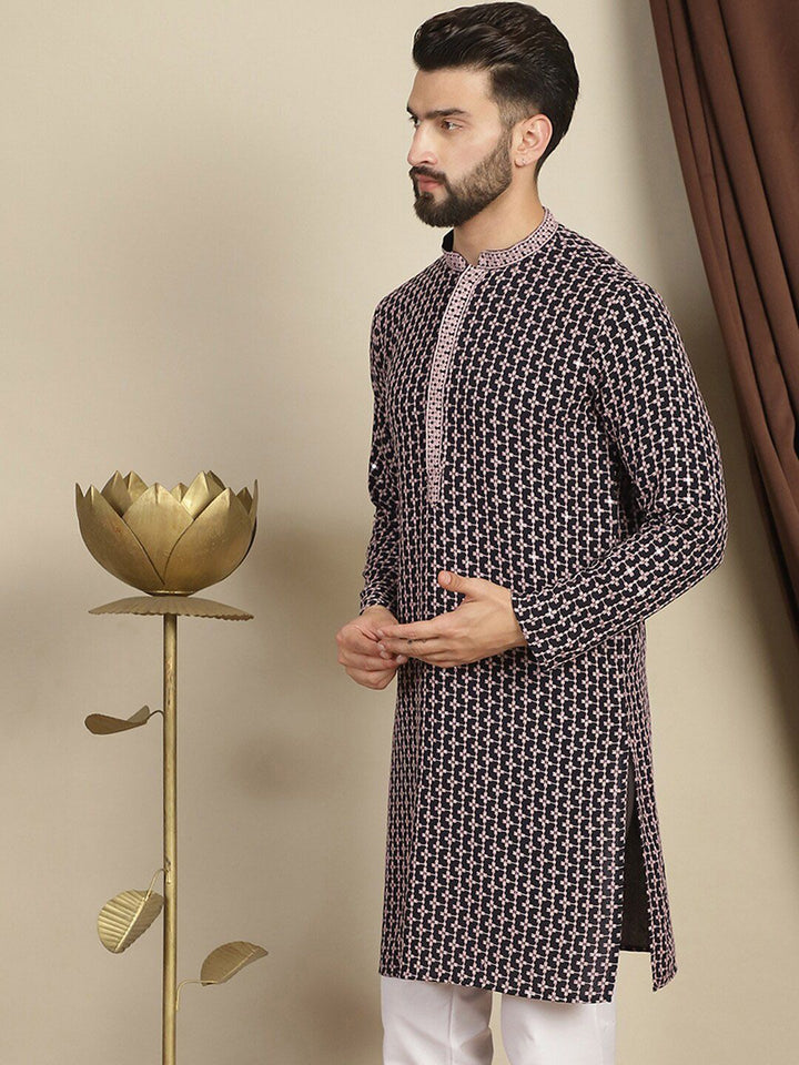 Anouk Geometric Printed Mandarin Collar Long Sleeves Thread Work Kurta