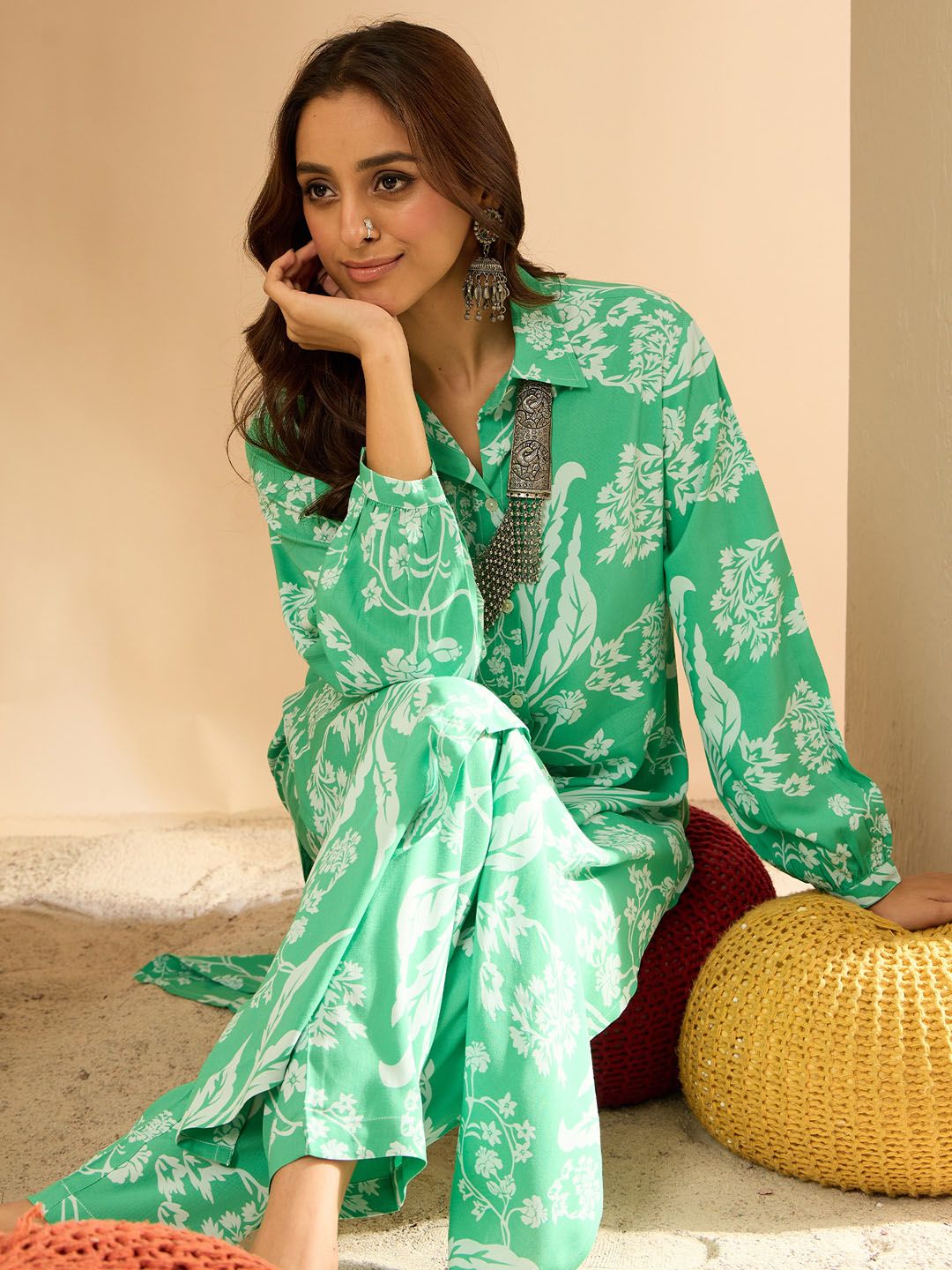 Indo Era Women Floral Printed Regular Kurta with Trousers