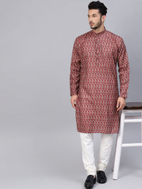 SOJANYA Men Maroon Printed Straight Kurta