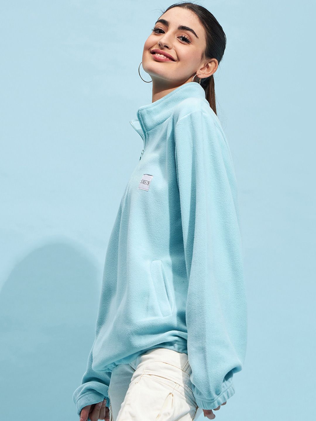 STREET 9 Blue Mock Collar Oversized Sweatshirt