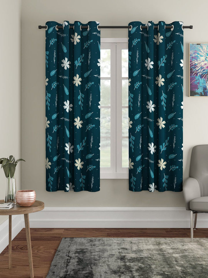 Cortina  Teal Green Set Of 2 Digital Printed Window Curtains