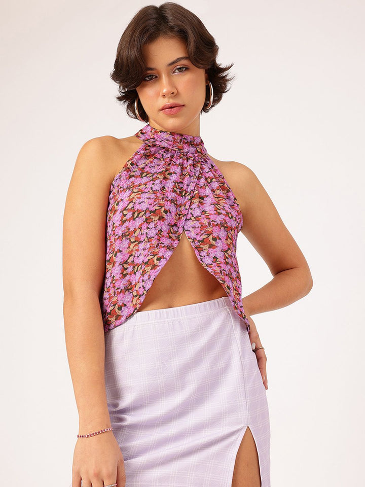 DressBerry Ditsy Florals Overlap Front Slit Top