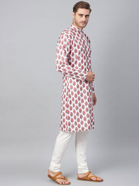 SOJANYA Kurta Lurus Bercetak Merah Lelaki