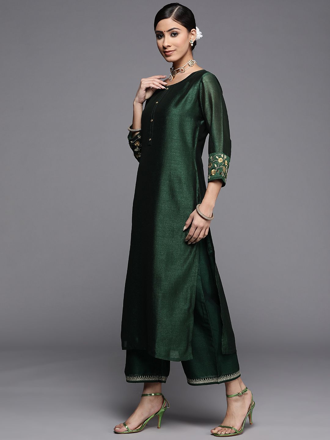 Libas Women Green Thread Work Kurta