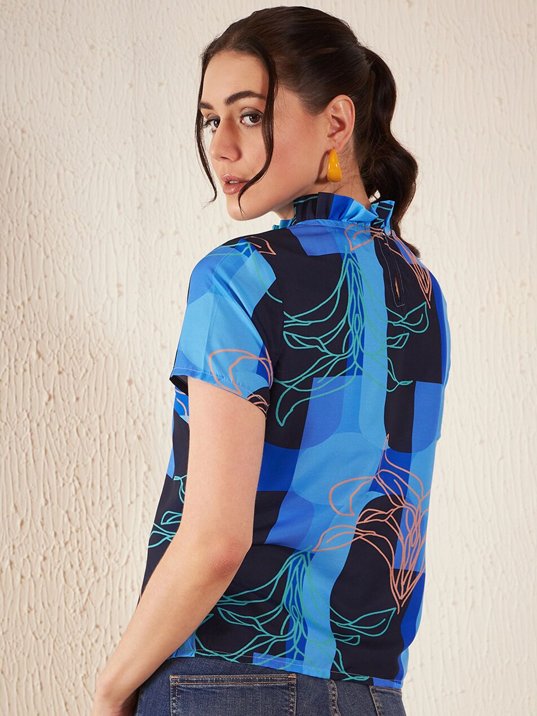 DENNISON Floral Printed High Neck Crepe Top