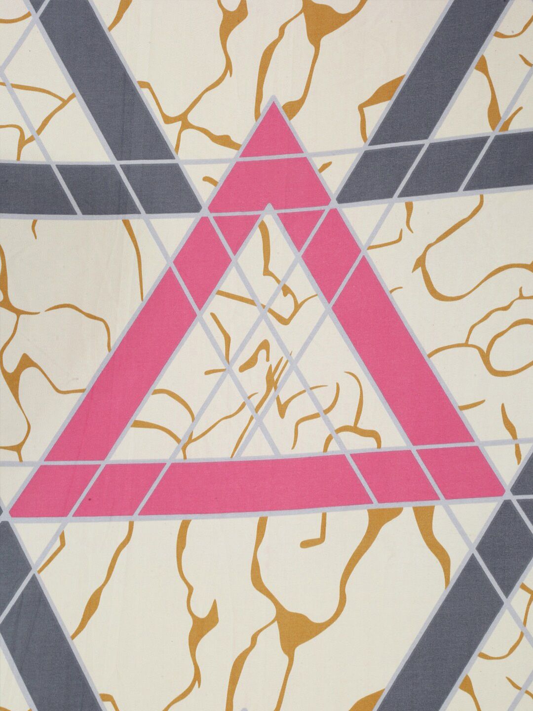 KLOTTHE Yellow & Pink Geometric Printed 300 TC King Bedsheet With 2 Pillow Covers