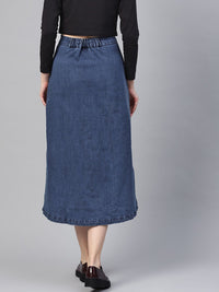 SASSAFRAS Blue Washed Midi Denim Pure Cotton A-Line Skirt