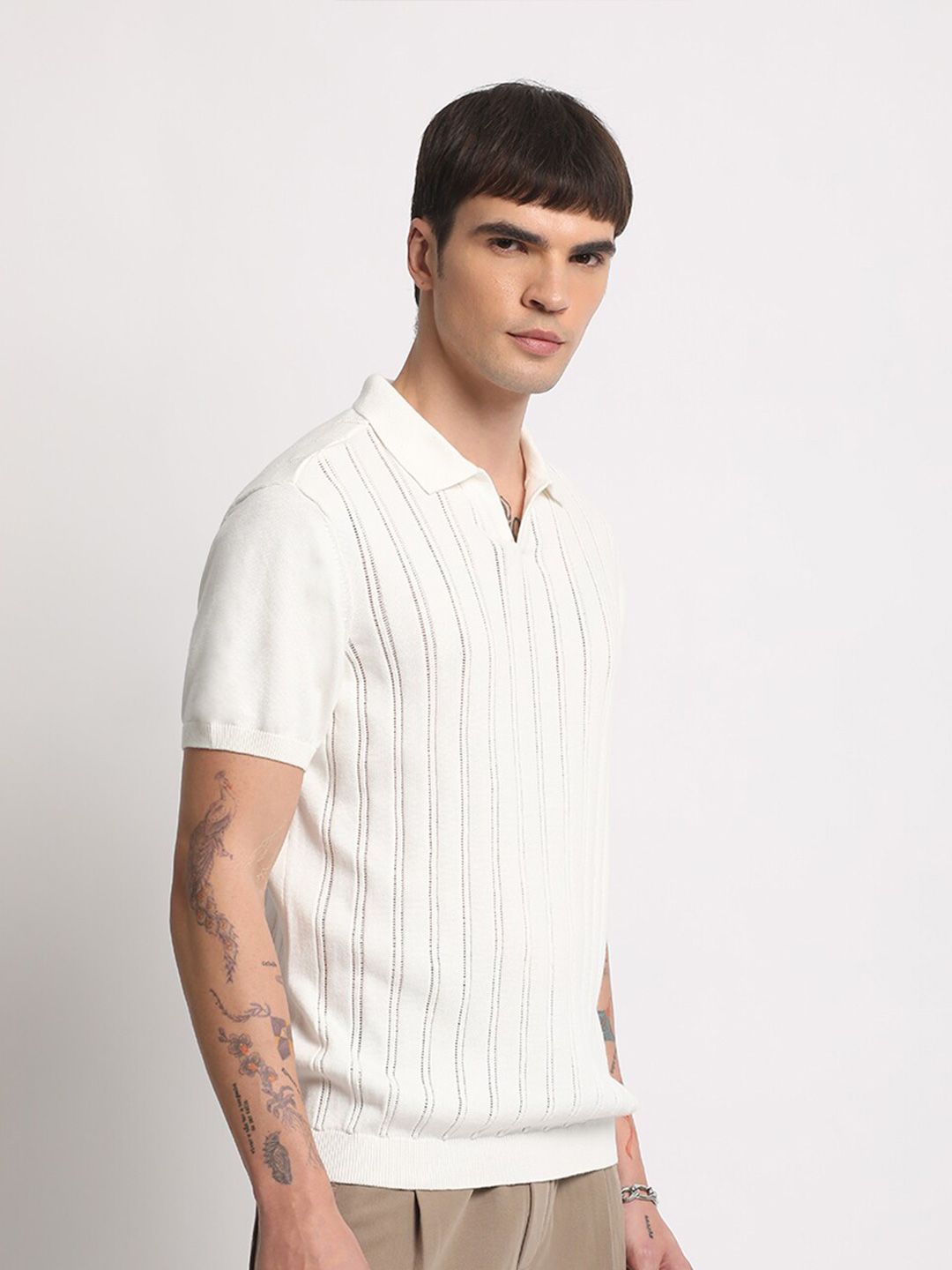 THE BEAR HOUSE Striped Polo Collar Pure Cotton T-shirt
