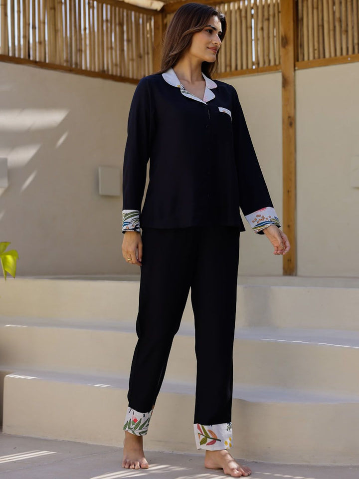 SANSKRUTIHOMES Long Sleeves Lapel Collar Night suit