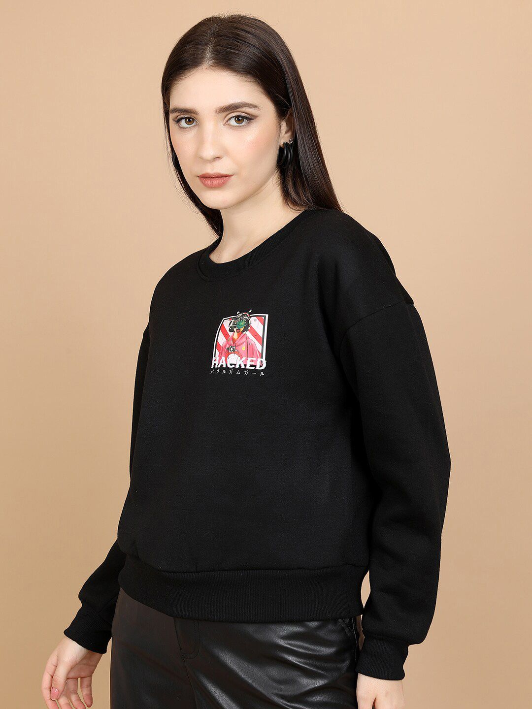 Tokyo Talkies Black Printed Pullover Sweatshirt