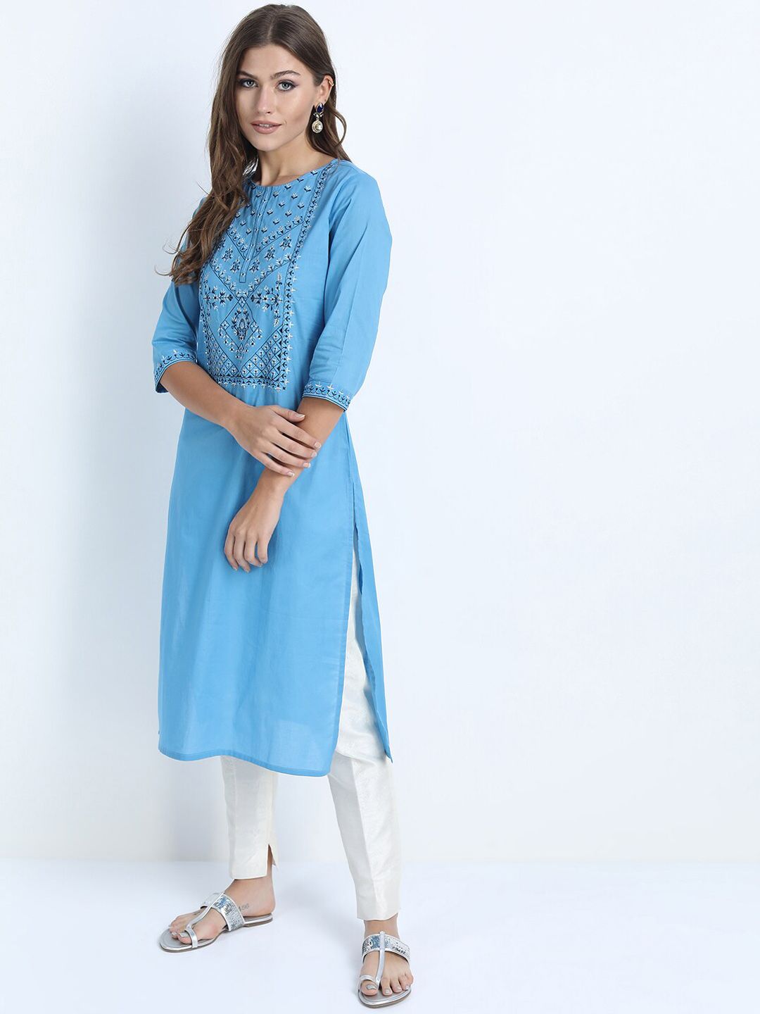 Vishudh Women Blue Ethnic Motifs Yoke Design Kurta