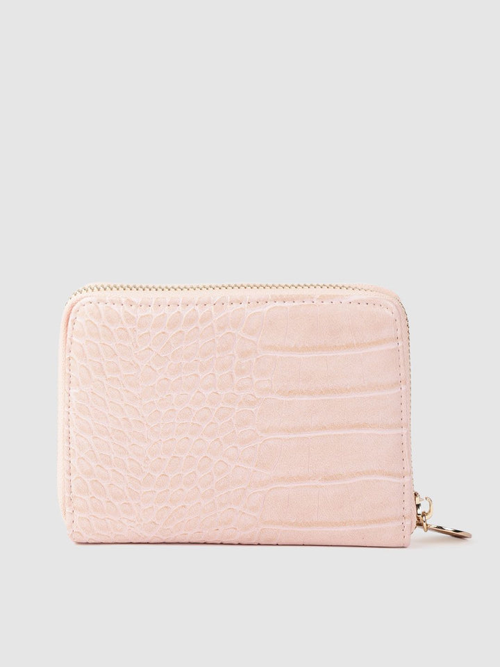 Lino Perros Women Peach-Coloured Croc-Textured Zip Around Wallet