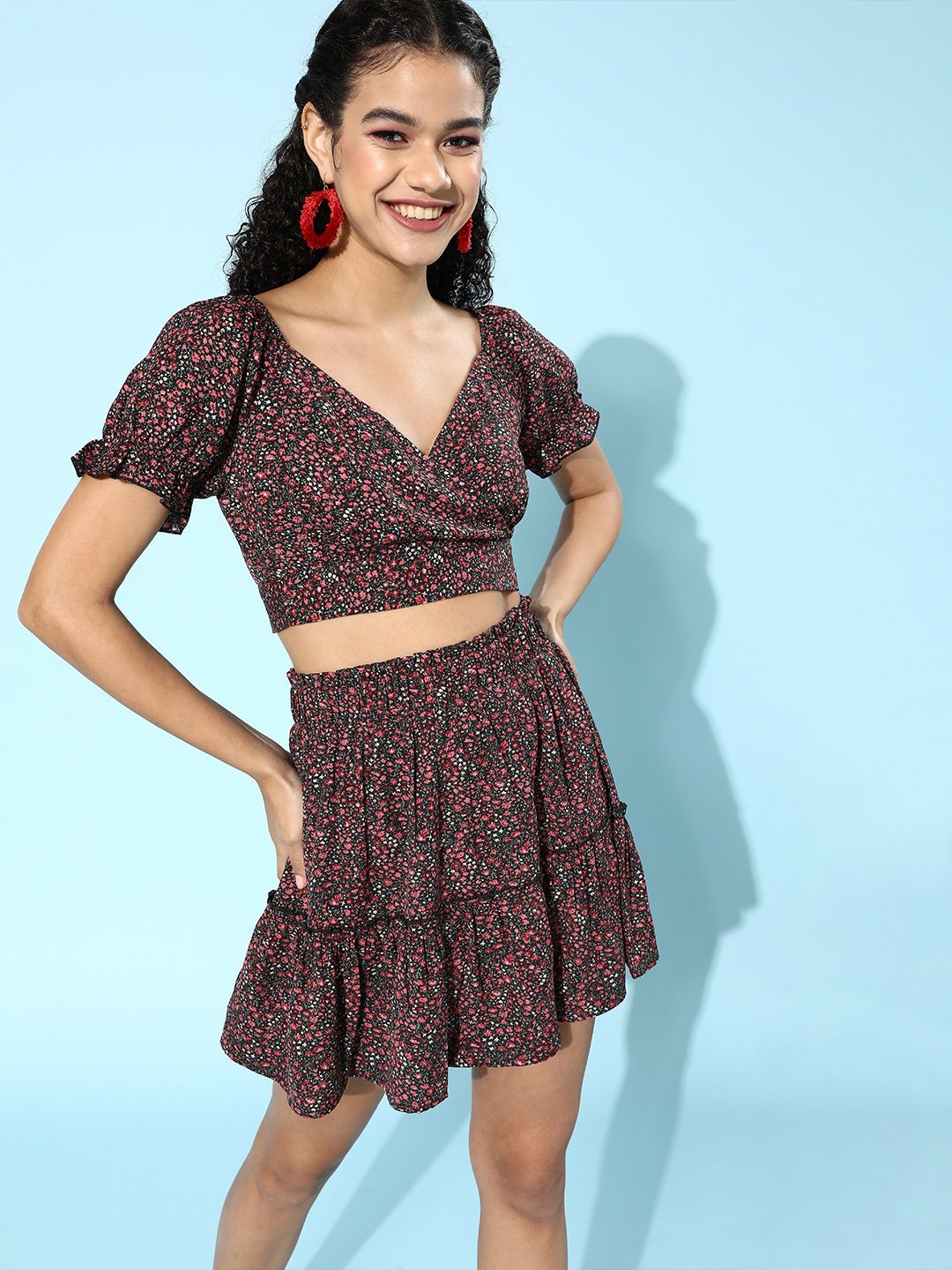 Berrylush Black Floral Co-ord Dress