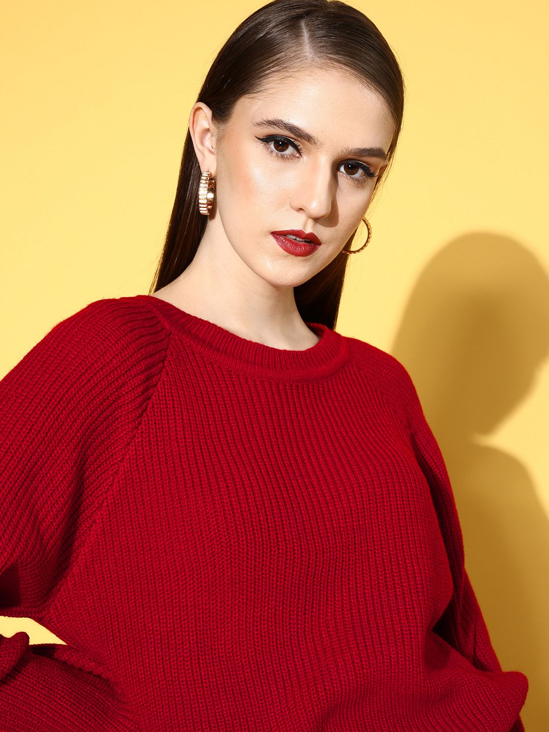 Berrylush Women Stunning Red Solid Knits Bits Sweater