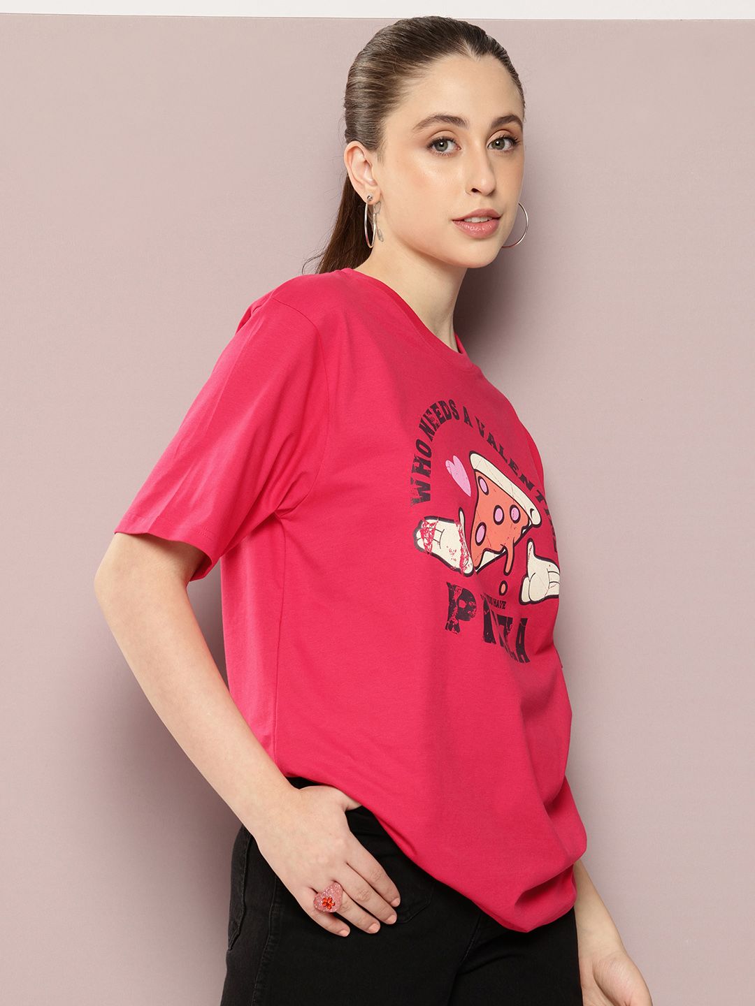 DILLINGER Women Printed Drop-Shoulder Sleeves Oversized Pure Cotton T-shirt
