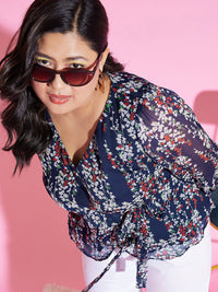 Berrylush Curve Plus Size Floral Print Tie Ups Wrap Top