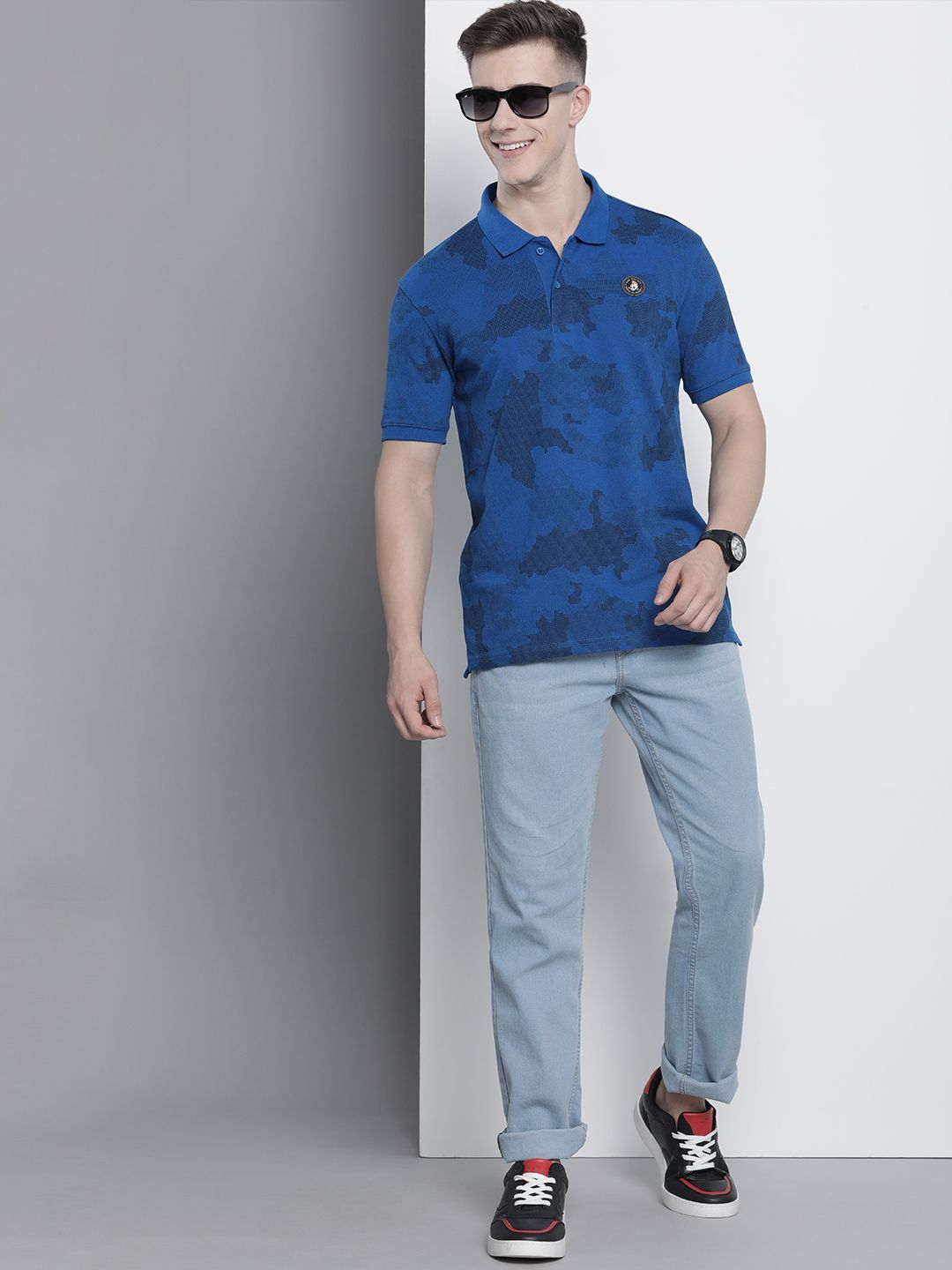 The Indian Garage Co Men Abstract Printed Polo Collar T-shirt