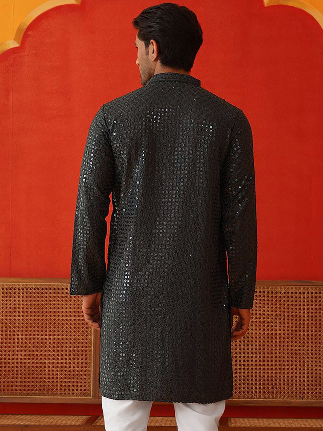 Jompers Men Embroidered Regular Sequinned Kurta with Pyjamas