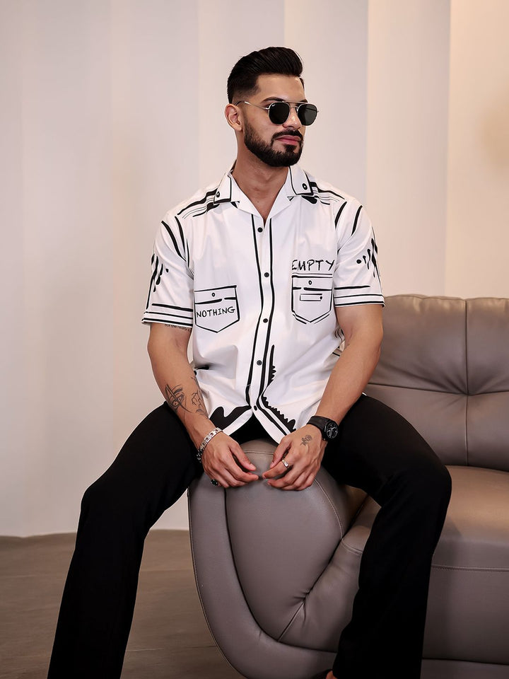 Eszett Graphic Printed Spread Collar Short Sleeves Regular Fit Pure Cotton Casual Shirt